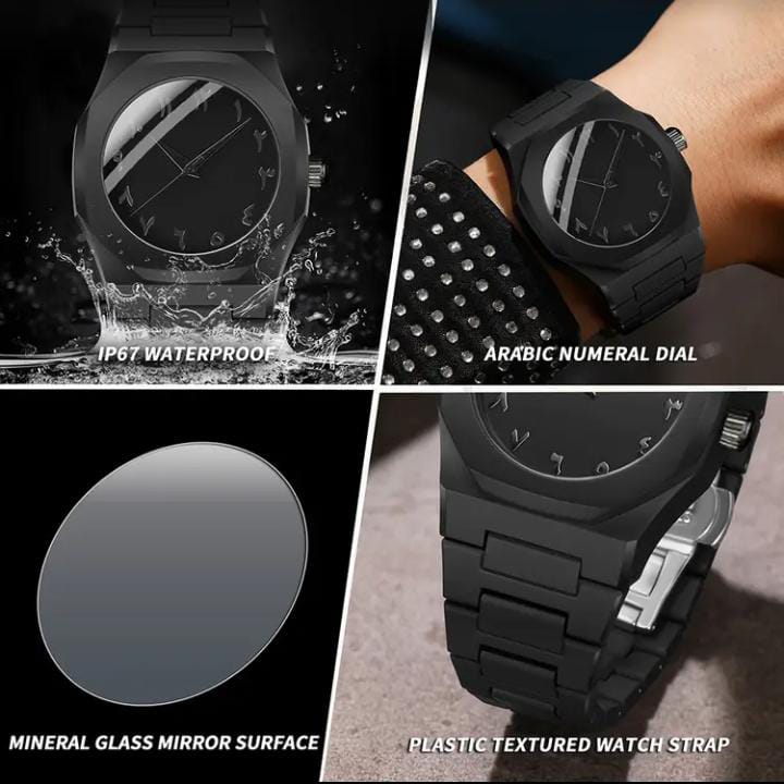 Black Arabic Aura Watch – Fiber Body, Luxury Water-Resistant Design